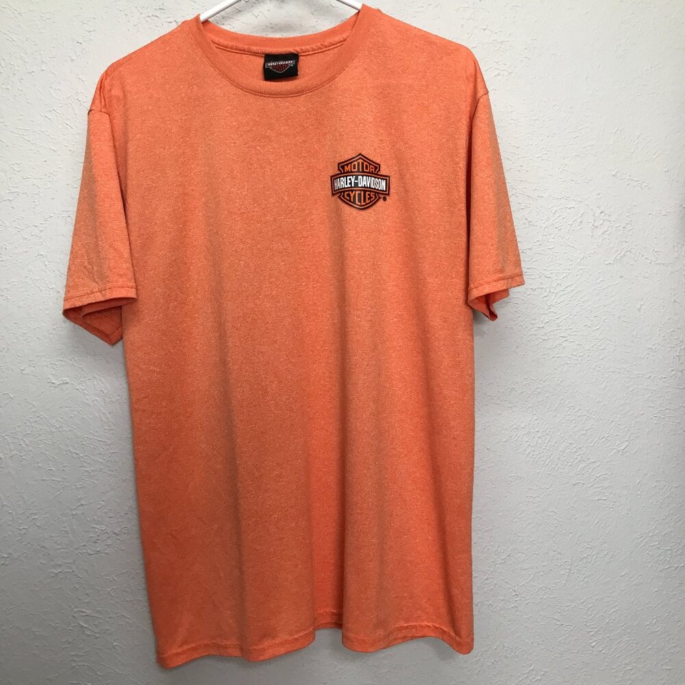 Harley-Davidson T-Shirt Mens L Orange Belize Graphic HD Biker Polyester‎